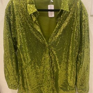 Sequin button down dress, Lime Green